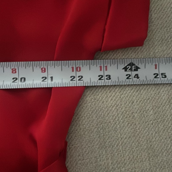 She +Sky Red Drop Shoulder Satin Dress, Small - Picture 11 of 13
